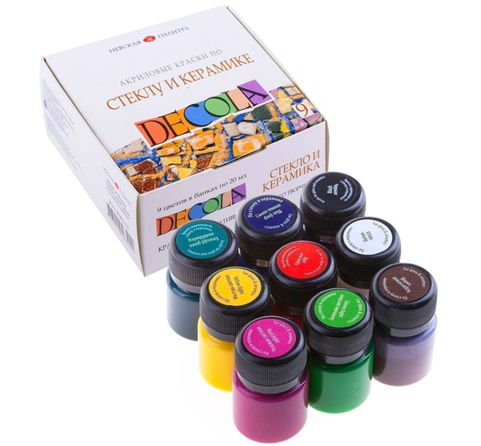Набор акрила по стеклу и керамике 9 цветов/20 мл, DECOLA 4041113