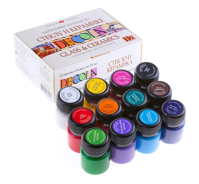 Набор акрила по стеклу и керамике 12 цветов/20 мл, DECOLA 4041114