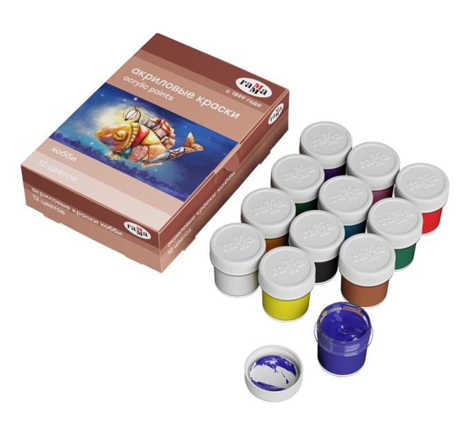 Акрил 12 цветов/20 мл, «Хобби» 3012198