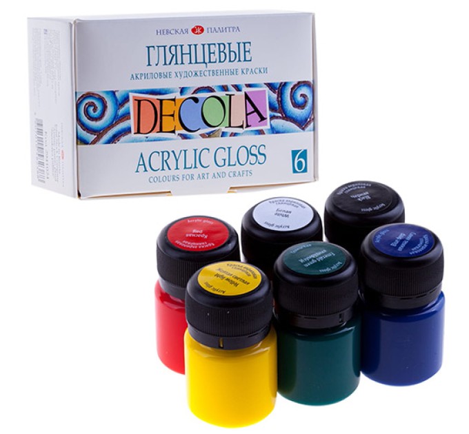 Акрил набор 6 цветов/20 мл, глянцевый, DECOLA 2941024