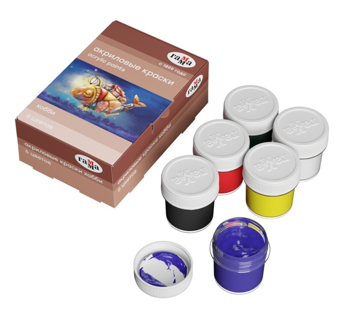 Акрил 6 цветов/20 мл, «Хобби» 3012196