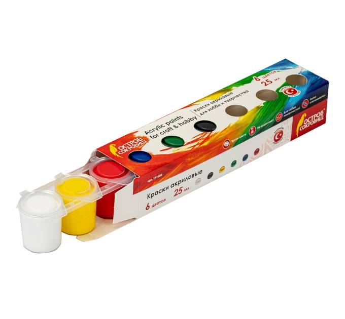 Акрил 6 цветов/25 мл, для рисования и хобби, «Остров сокровищ» 191688