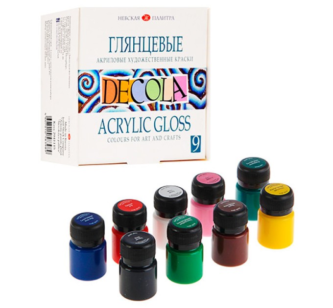 Акрил набор 9 цветов/20 мл, глянцевый, DECOLA 2941115
