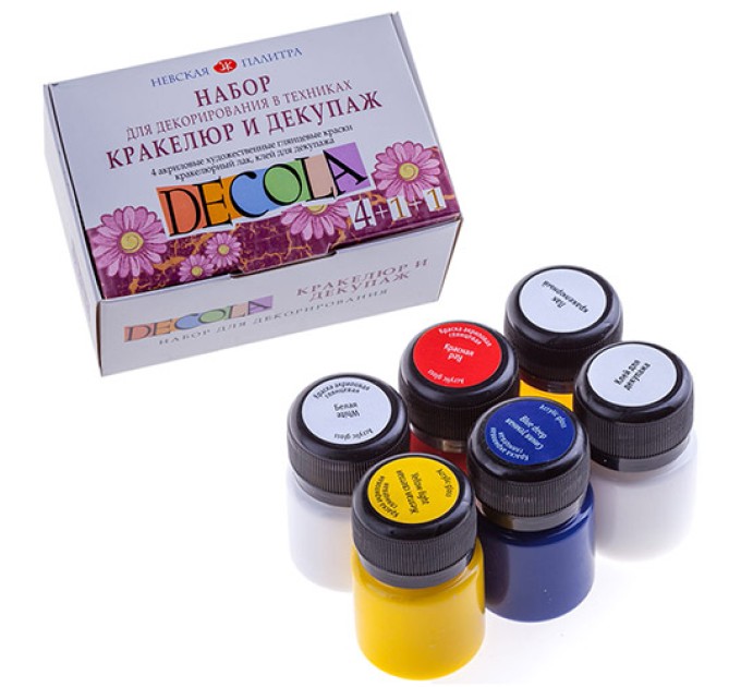 Кракелюр набор глянцевый акрил 4х20 мл, кракелюр лак 2х20 мл, клей 20 мл 9541254