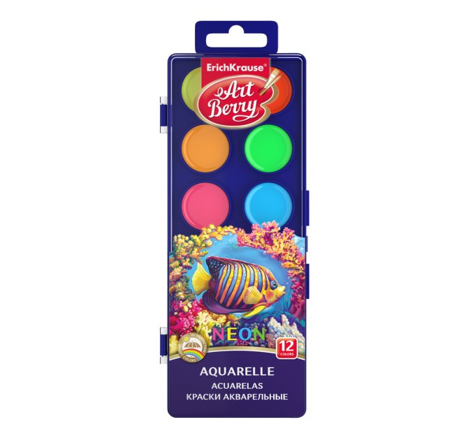 Акварель 12 цветов, неоновая, ArtBerry® Neon с УФ защитой яркости 41727