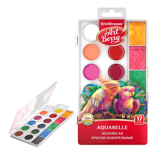 Акварель 17 цветов, без кисти, перлам., с увеличенными кюветам ArtBerry® Pearl с УФ защитой яркости 54009