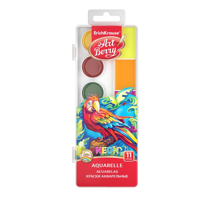 Акварель 11 цветов, неоновая, с увеличенными кюветам ArtBerry® Neon с УФ защитой яркости 53406