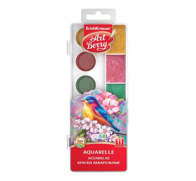 Акварель 11 цветов, перлам., с увеличенными кюветам ArtBerry® Pearl с УФ защитой яркости 53407