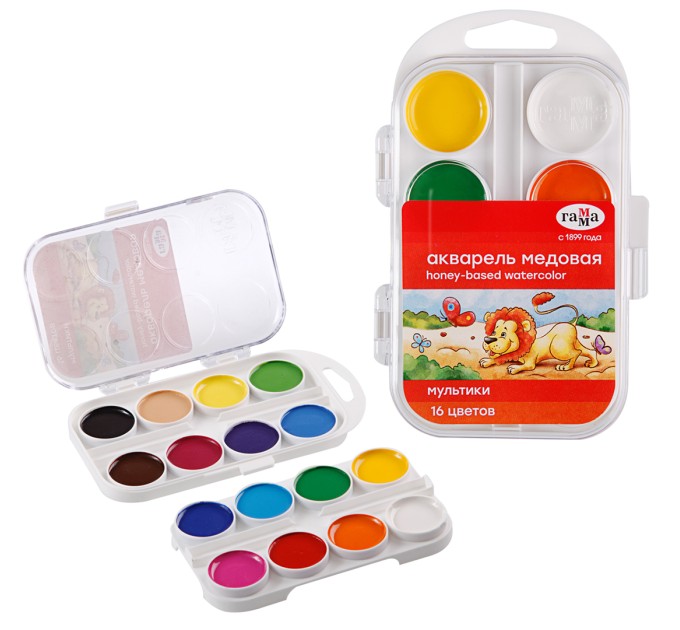 Акварель медовая, 16 цветов, «Мультики» 211046_16