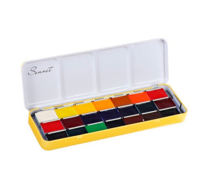Акварель художественная 21 цвет, кюветы, металл. пенал, «Сонет» 351101514