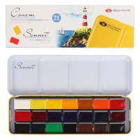 Акварель художественная 21 цвет, кюветы, металл. пенал, «Сонет» 351101514