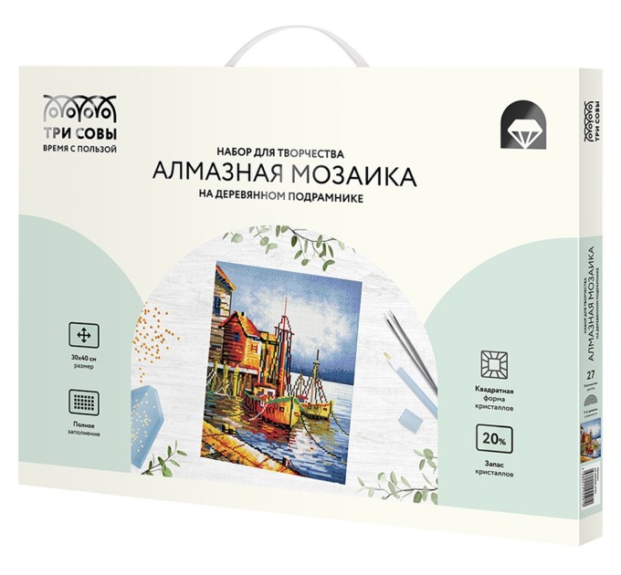 Мозаика алмазная Три совы «Пристань», 30х40 см, холст на деревянном подрамнике АМП3040_47591