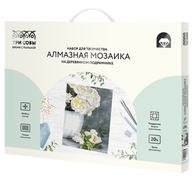 Мозаика алмазная Три совы «Садовые цветы», 30х40 см, холст на деревянном подрамнике АМП3040_47586