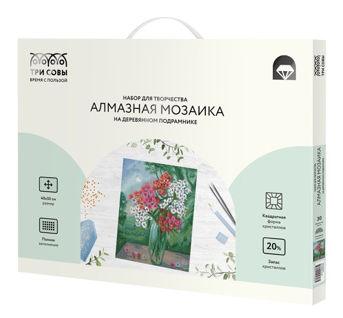 Мозаика алмазная Три совы «Букет флоксов», 40х50 см, холст на деревянном подрамнике АМП4050_47608