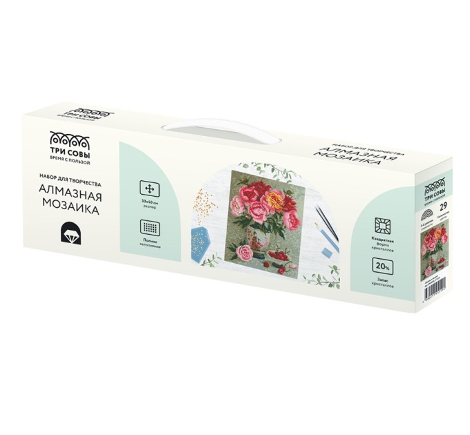 Мозаика алмазная Три совы «Пионы и вишня», 30х40 см, холст АМ3040_47519