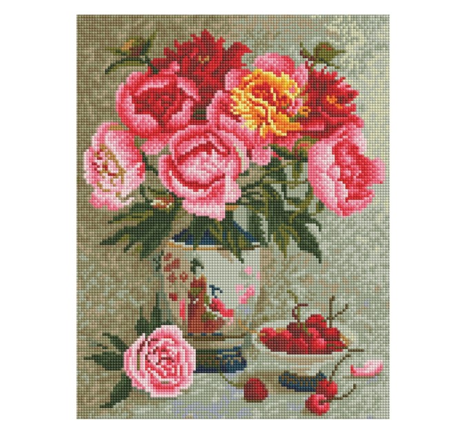 Мозаика алмазная Три совы «Пионы и вишня», 30х40 см, холст АМ3040_47519