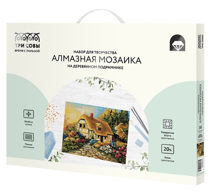 Мозаика алмазная Три совы «Сказочная избушка», 30х40 см, холст на деревянном подрамнике АМП3040_47593