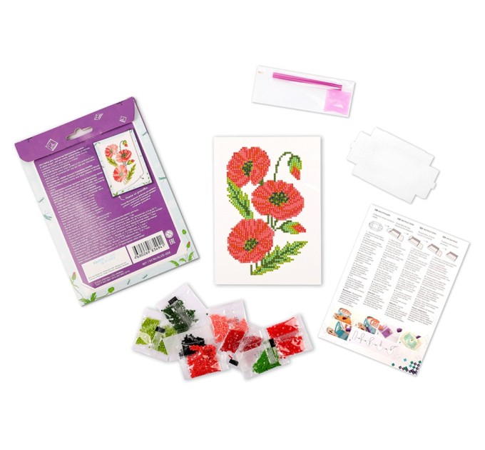 Мозаика алмазная Фрея мини-картинка «Маки», 14х19.5 см, картон ALVS-008