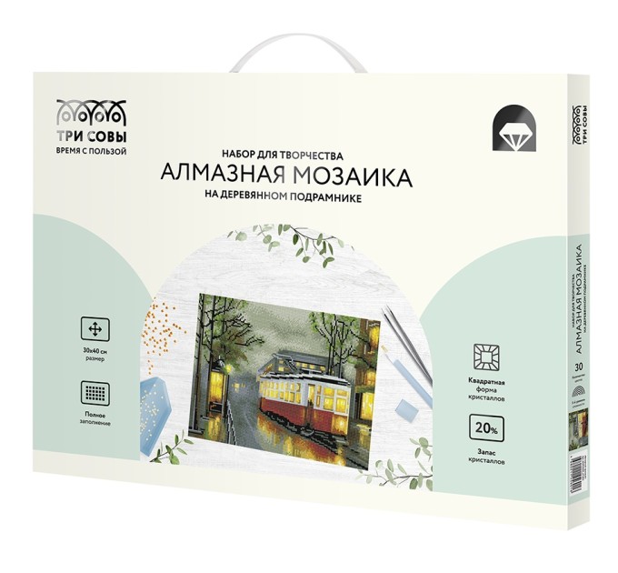 Мозаика алмазная Три совы «Вечерний трамвай», 30х40 см, холст на деревянном подрамнике АМП3040_47601