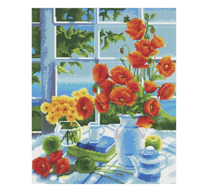 Мозаика алмазная Три совы «Натюрморт с маками», 40х50 см, холст АМ4050_47548