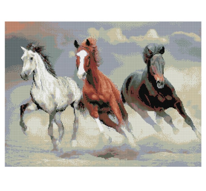 Мозаика алмазная Три совы «Тройка лошадей», 50х70 см, холст АМ5070_47582