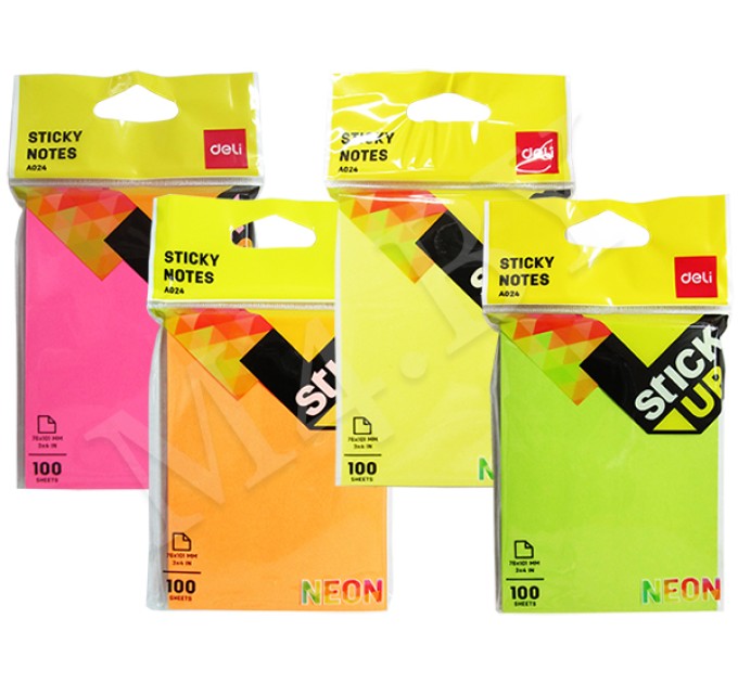 Блок для заметок Deli, с липким слоем, NEON, 100 л., 76х101 02402А