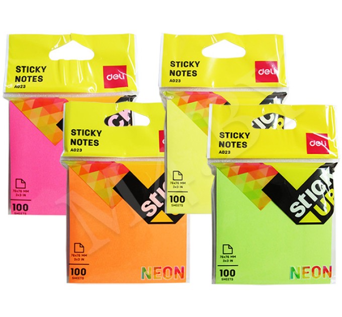 Блок для заметок Deli, с липким слоем, NEON, 100 л., 76х76 A02302