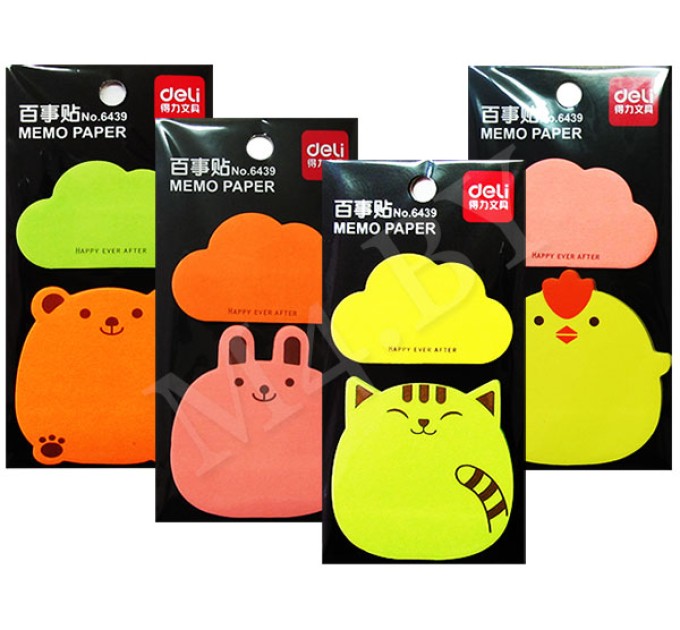 Блок для заметок Deli, с липким слоем, фигурный, 20 л., 2 цвета 6439