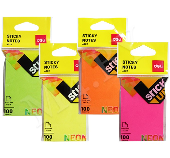 Блок для заметок Deli с липким слоем, NEON, 100 л., 51х76 02202А