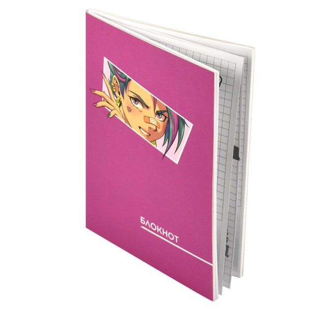 Блокнот 120х170 мм, 40 л., на скобе, «Аниме розовое» 65441