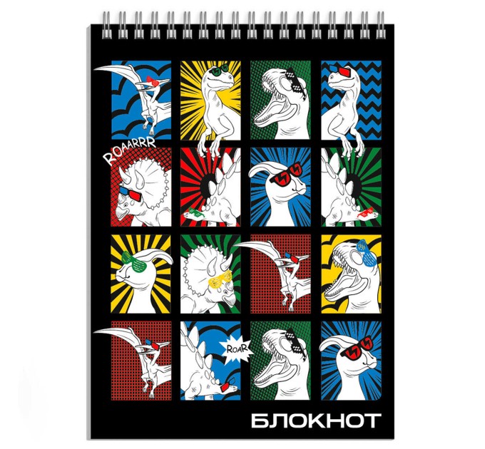 Блокнот А7, 40 л., на гребне, «Дино-комикс» 64398