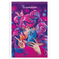 Блокнот А6, 40 л., на скобе, «Девушка с телефоном» 64491