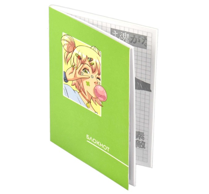 Блокнот 120х170 мм, 40 л., на скобе, «Аниме салатовое» 65442