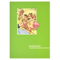 Блокнот 120х170 мм, 40 л., на скобе, «Аниме салатовое» 65442