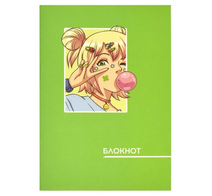 Блокнот 120х170 мм, 40 л., на скобе, «Аниме салатовое» 65442