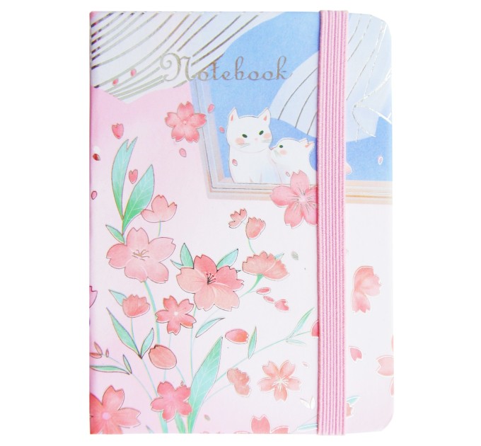 Блокнот A7, 80 л., на резинке, «Котята в цветах» 5701-12