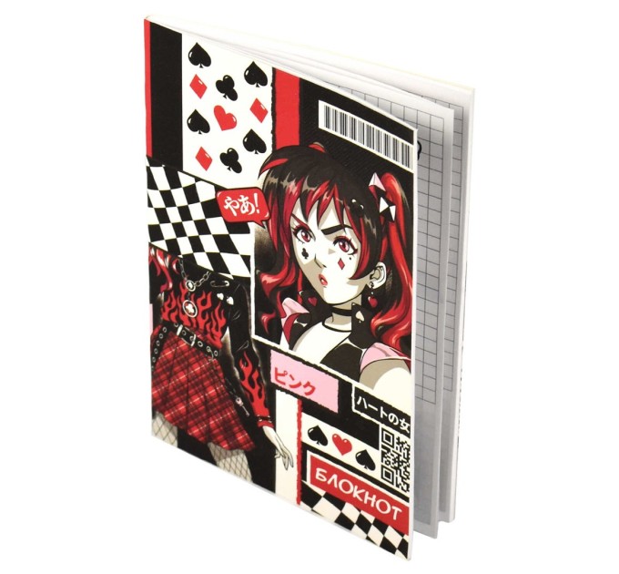 Блокнот 120х170 мм, 40 л., на скобе, «Карточное аниме» 65448
