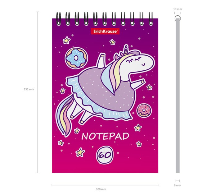 Блокнот А6, 60 л., на гребне, «Единорожка» 53126