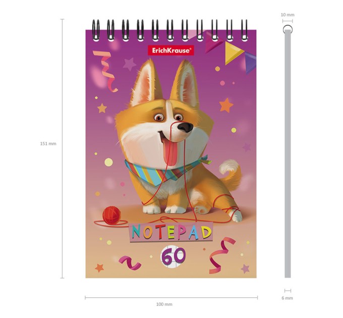 Блокнот А6, 60 л., на гребне, «Корги» 53119