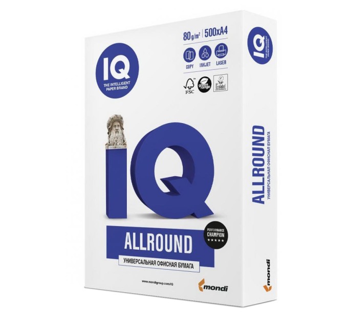 Бумага A4, 500 л., 80 г/м², IQ ALLROUND