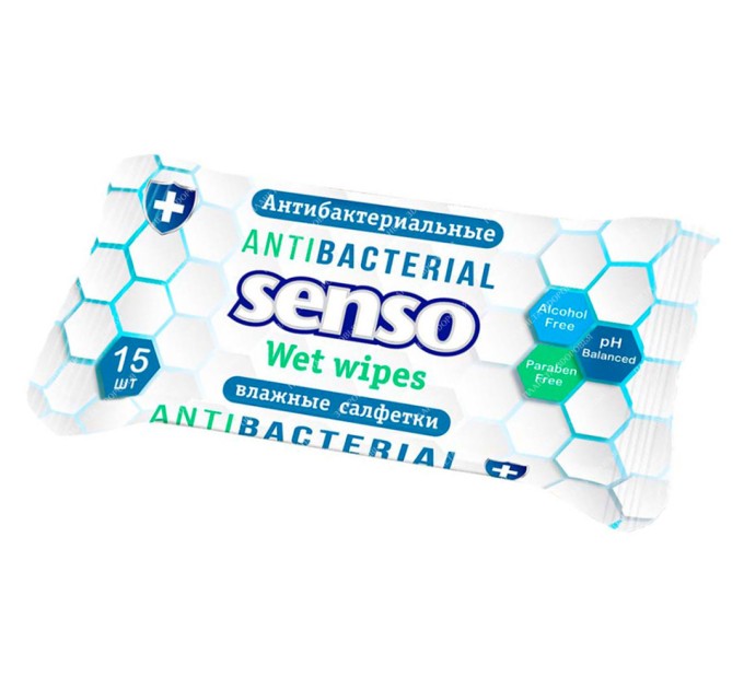 Салфетки влажные антибактериальные «SENSO», 15 шт
