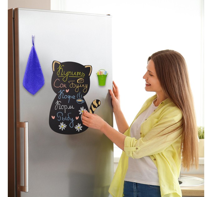 Доска 420х300 магнитно-меловая с мелками, магнитом и салфеткой, на холодильник, PUSSY CAT 237840
