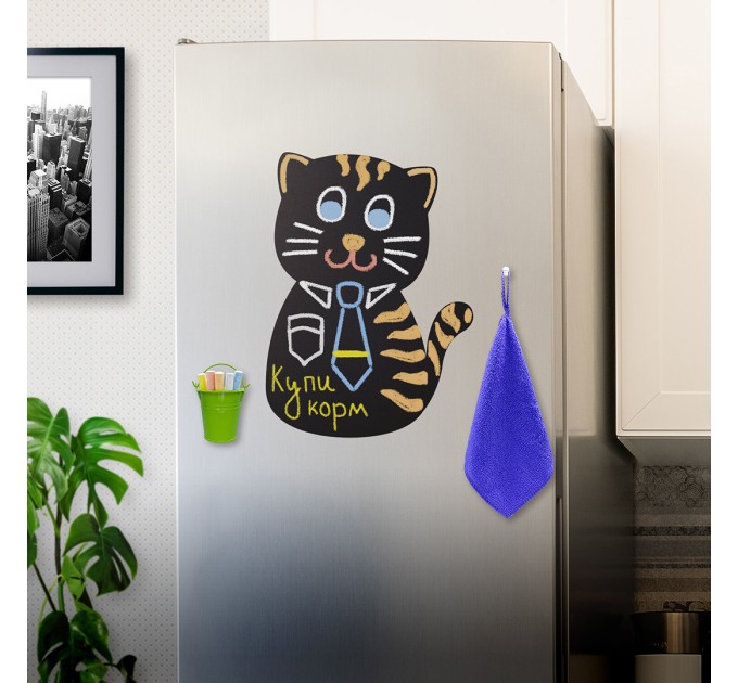 Доска 420х300 магнитно-меловая с мелками, магнитом и салфеткой, на холодильник, PUSSY CAT 237840