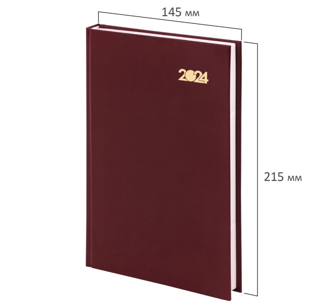 Ежедневник A5, 160 л., датированный, бумвинил, бордовый, 2024 г 115136
