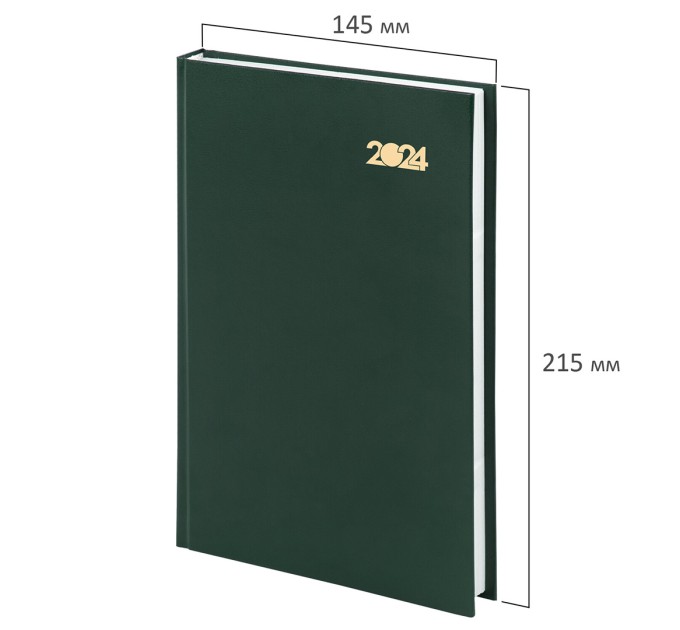 Ежедневник A5, 160 л., датированный, бумвинил, зеленый, 2024 г 115138