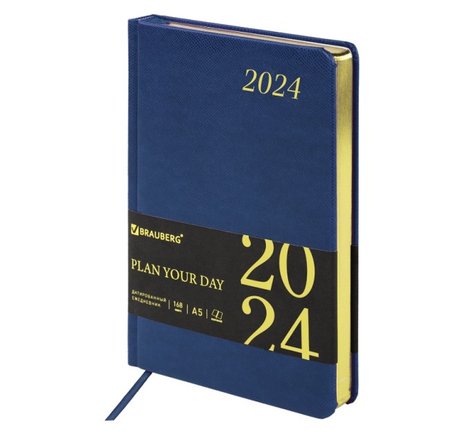 Ежедневник A5, 168 л., датированный, кожзам, золотой срез, синий, «Iguana», 2024 г 114850