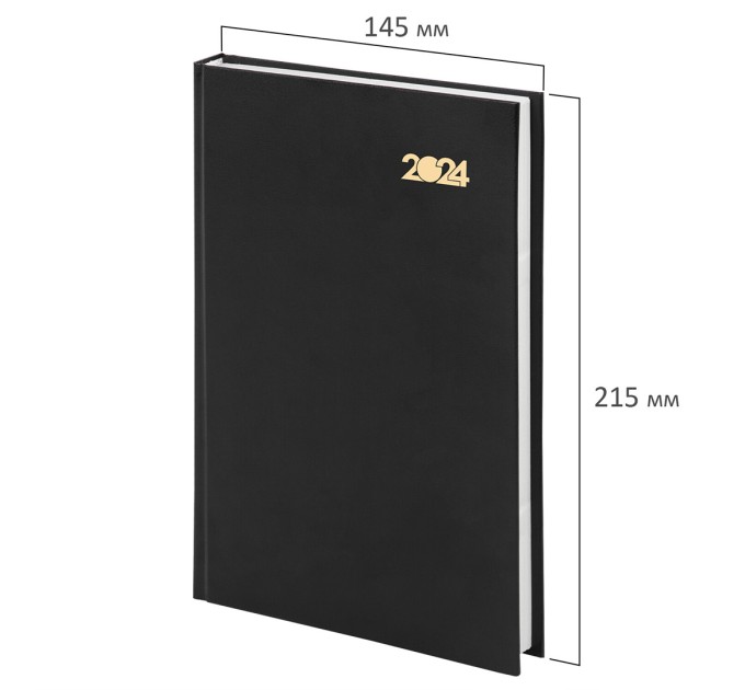 Ежедневник A5, 160 л., датированный, бумвинил, черный, 2024 г 115137