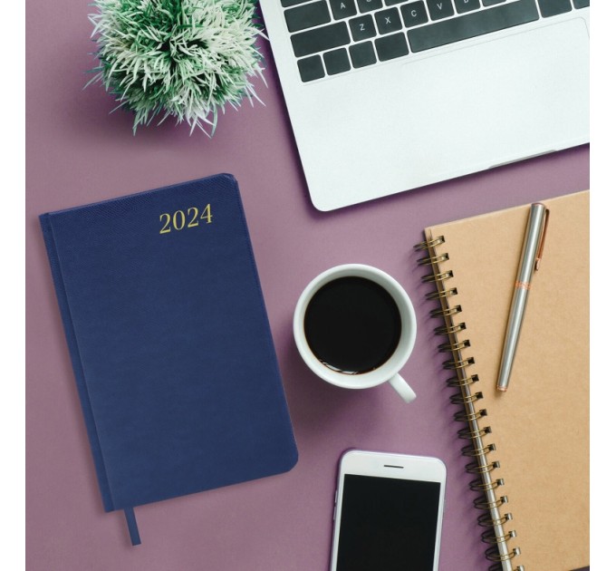 Ежедневник A5, 168 л., датированный, кожзам, золотой срез, синий, «Iguana», 2024 г 114850