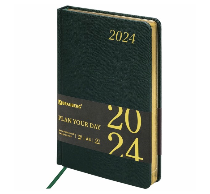Ежедневник A5, 168 л., датированный, кожзам, золотой срез, темно-зеленый, «Iguana», 2024 г 114852
