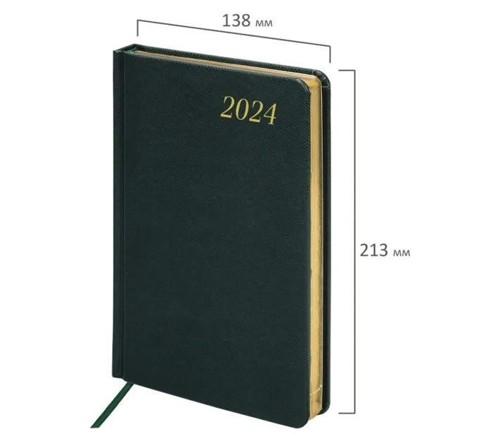 Ежедневник A5, 168 л., датированный, кожзам, золотой срез, темно-зеленый, «Iguana», 2024 г 114852